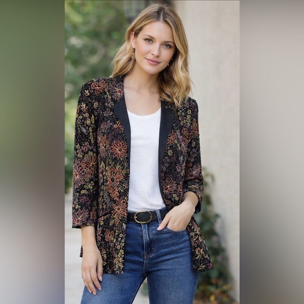 Alex Evenings Black and Gold Embellished Jacket